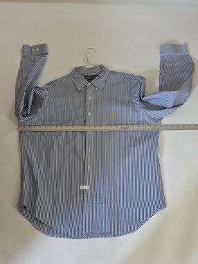 Men's Striped Button-Down Shirt with Logo - Blue & White
